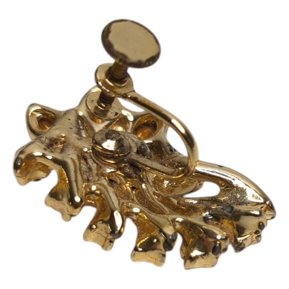 Vintage Purple Clear Rhinestone Gold Tone Floral Clip On Screw Back Earrings - Picture 7 of 7